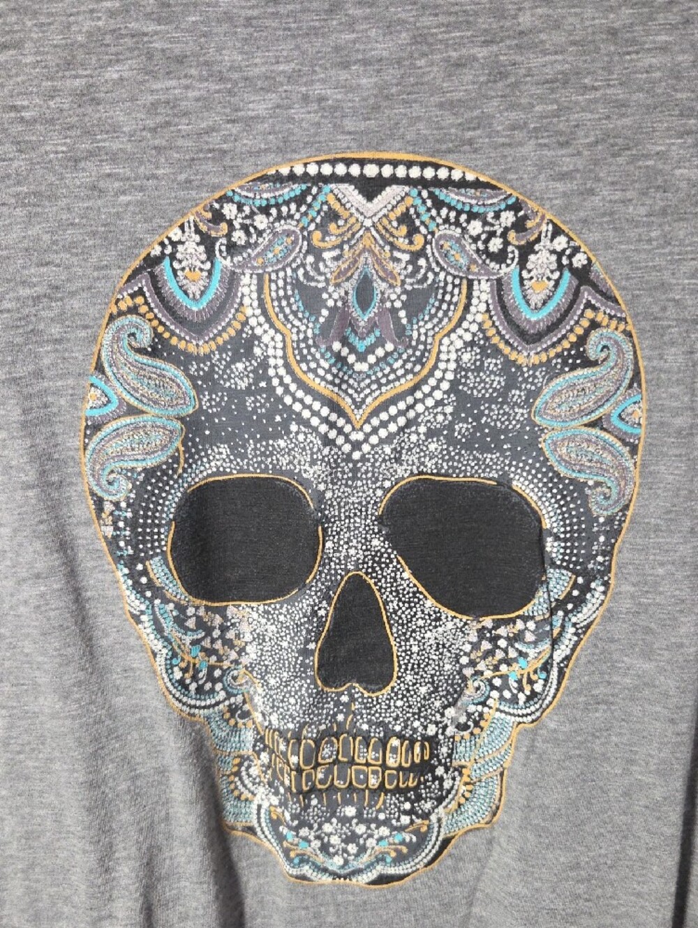Torrid Gray Short-Sleeve Skull Graphic Tee with Turquoise & Gold Accents - Picture 3 of 7